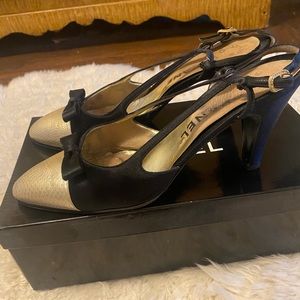 Vintage Chanel Slingbacks, black & silver